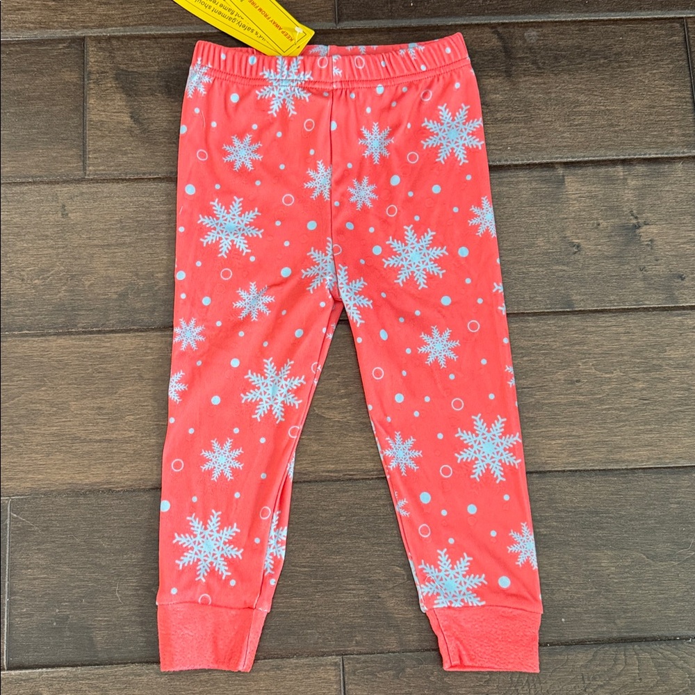 ๐3/$15 Santa Claus Snow Flakes Child Coral Pajamas NEW - Picture 5 of 7